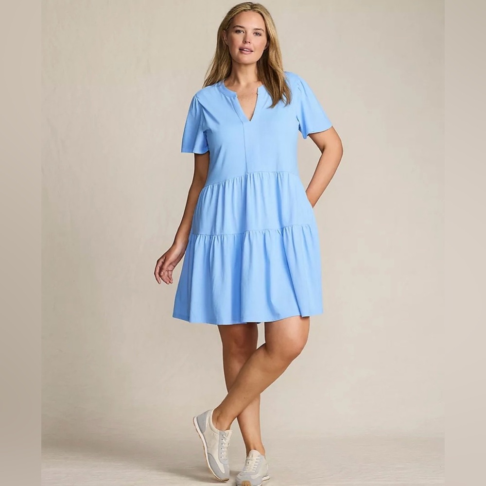 Lands’ End Cotton Jersey Tiered Mini Dress in Clear Blue Sky - 2X